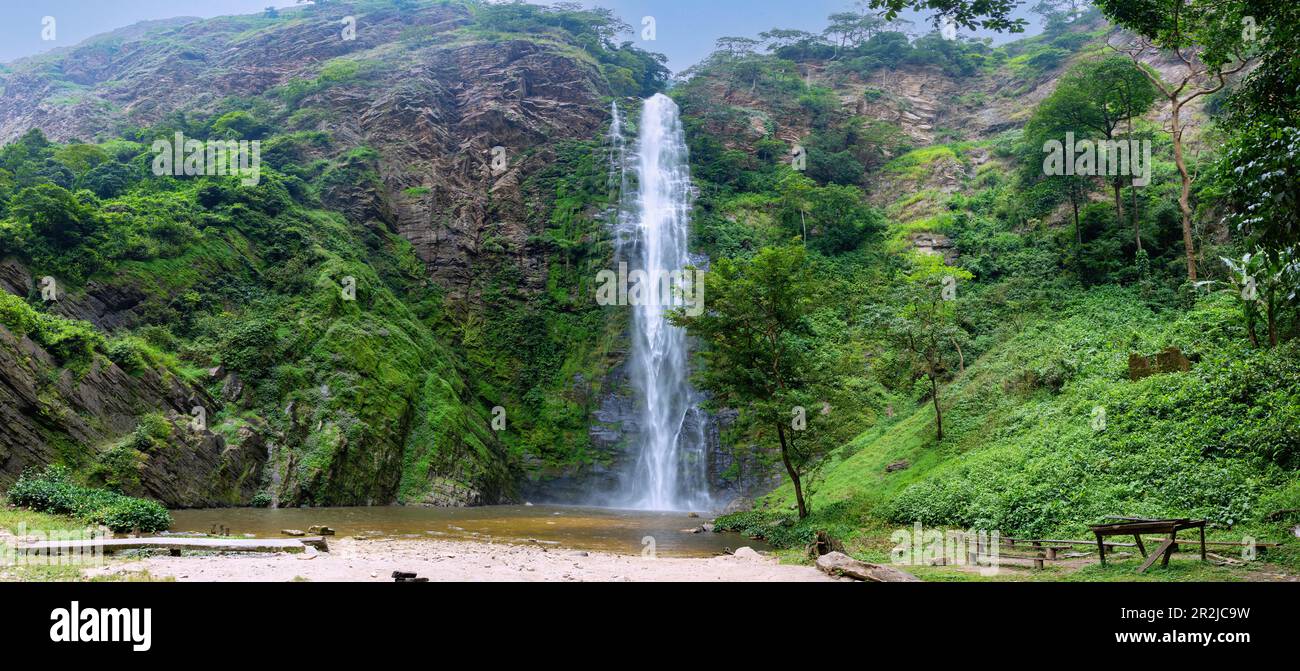 Wli Waterfall in Agumatsa Nature Reserve in the rainforest landscape near Hohoe in the Volta Region of eastern Ghana in West Africa Stock Photo