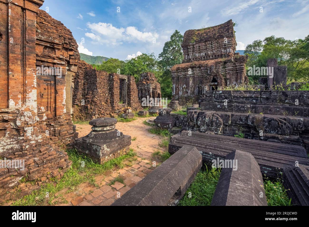 MY SON SANCTUARY IS A LARGE COMPLEX OF RELIGIOUS RELICS COMPRISES CHAM ARCHITECTURAL WORKS. A UNESCO WORLD HERITAGE SITE IN QUANG NAM, VIETNAM. Stock Photo