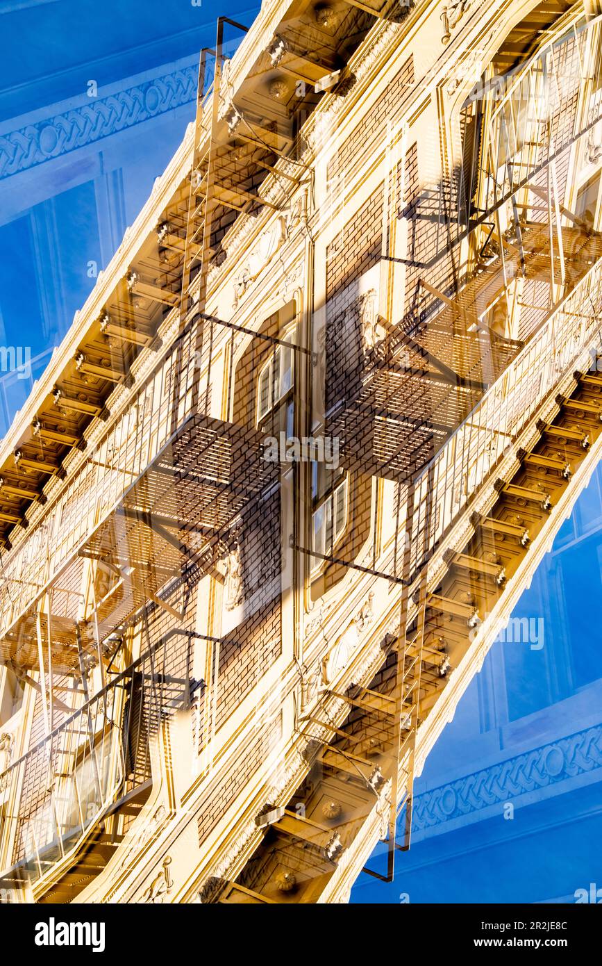Fire escape platform of residential building on Powell Street in San