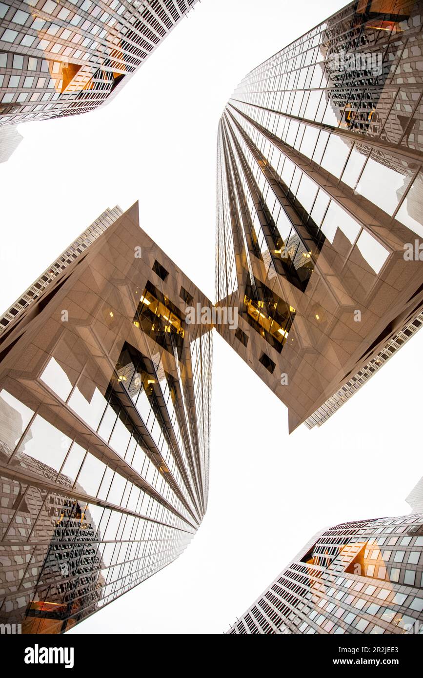 Double exposure of a highrise building on Pine street in the Financial ...