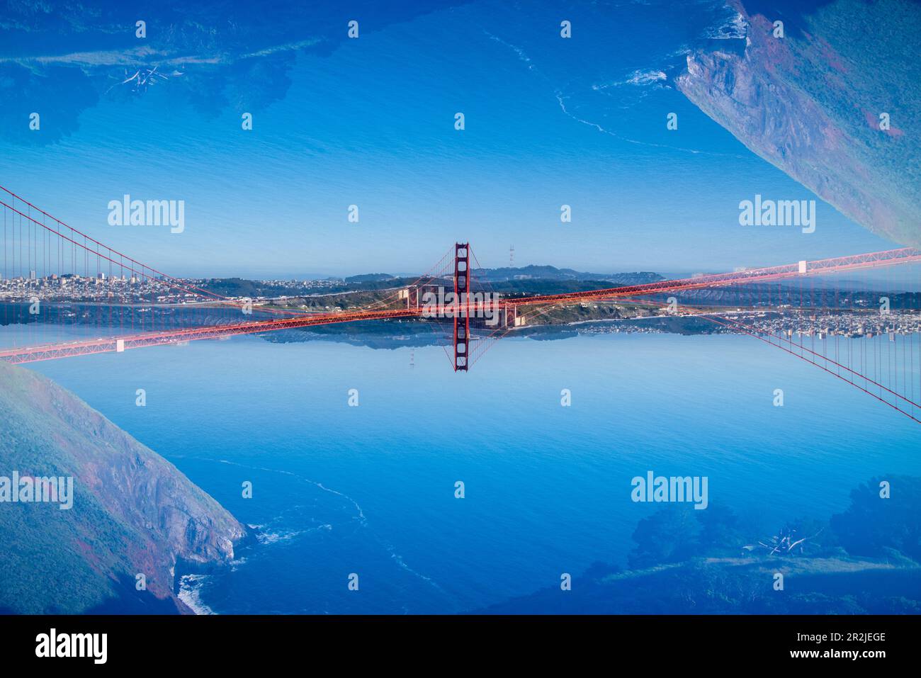 Double exposure of the iconic Golden Gate Bridge from the Golden Gate View Point in San