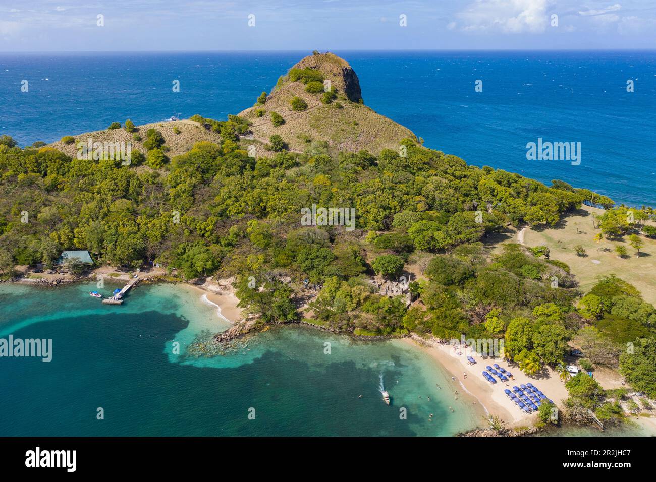 Aerial view of beach at Pigeon Island National Landmark, Gros Islet