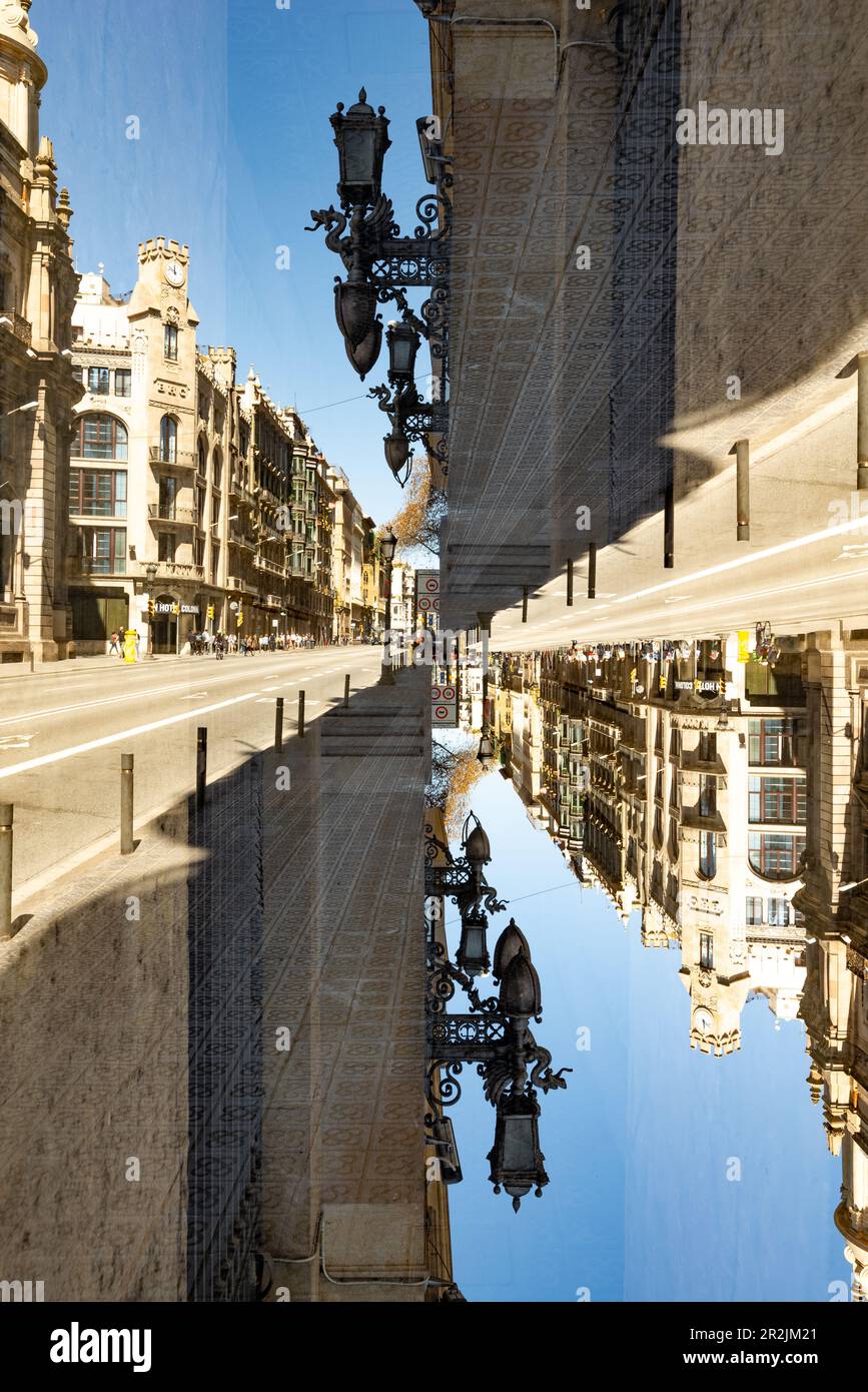 Perspective view down Via Laietana in Barcelona, Spain. Stock Photo