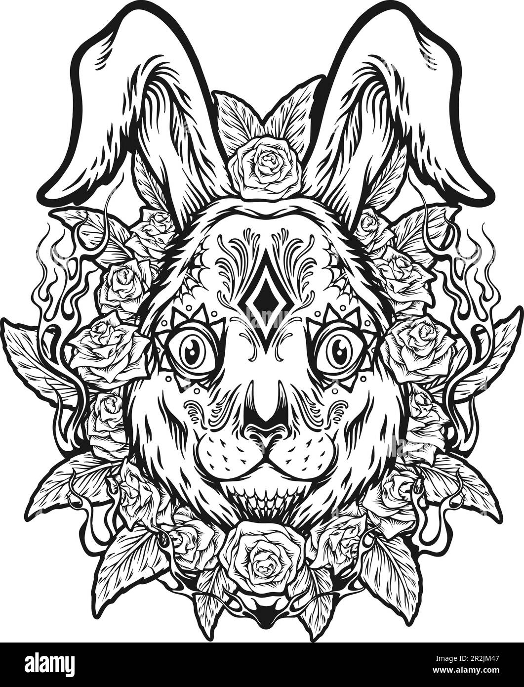 Dead sugar rabbit head mexican skull dia de los muertos logo illustration silhouette vector illustrations for your work logo, merchandise t-shirt Stock Vector