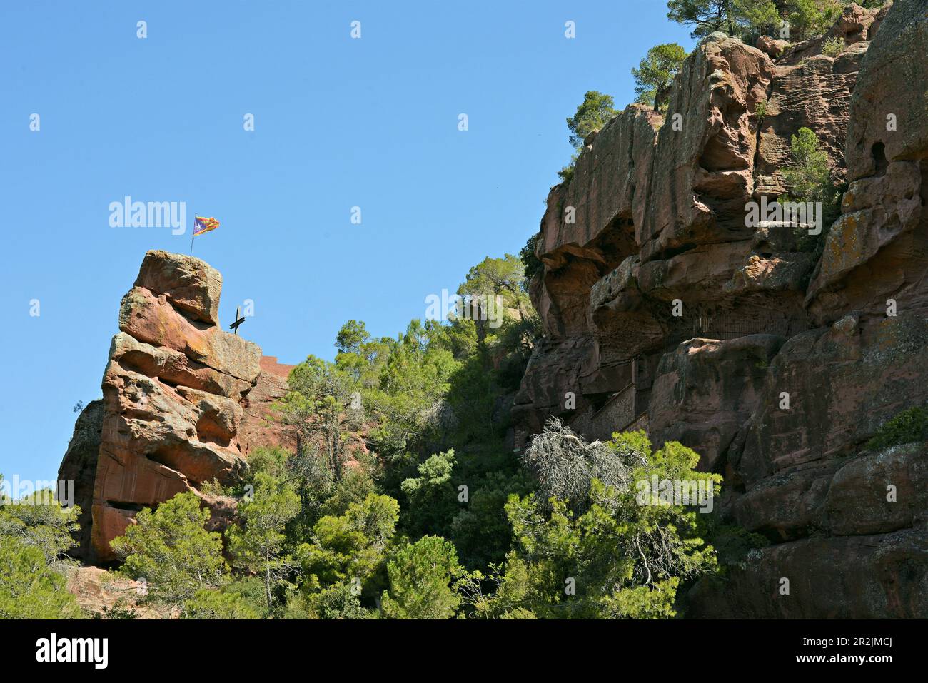 Hermitage of Sant Gregori and rock formations of Falset in the Priorat region of Tarragona province,Catalonia,Spain Stock Photo