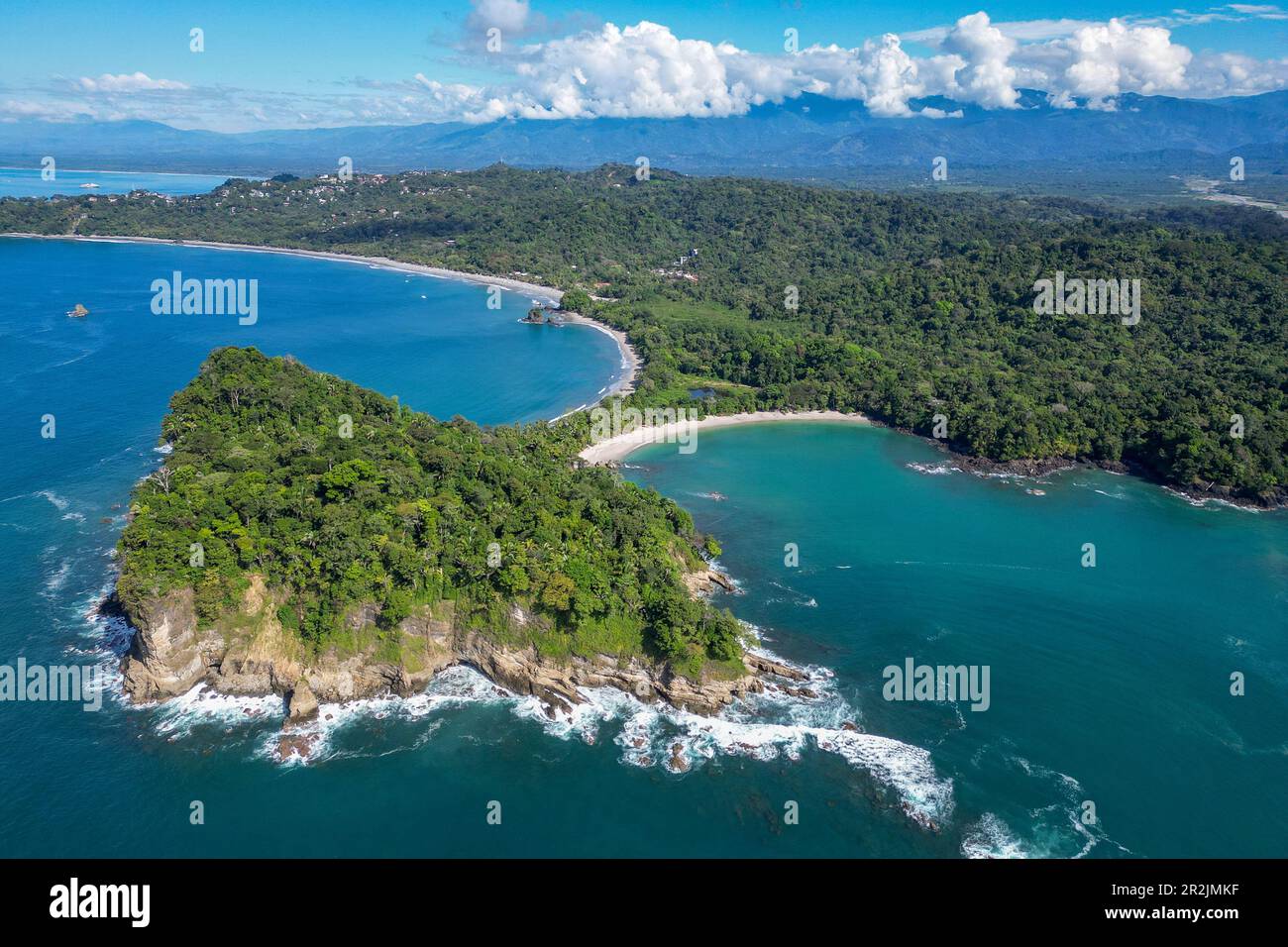 Aerial view of Cathedral Point headland in Manuel Antonio National Park, near Quepos, Puntarenas, Costa Rica, Central America Stock Photo