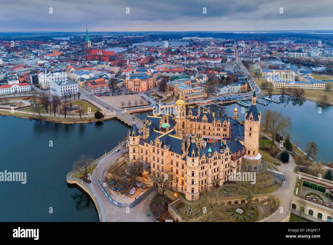 Bird's-eye view of Schwerin Castle, Mecklenburg-West Pomerania, Germany. Stock Photo
