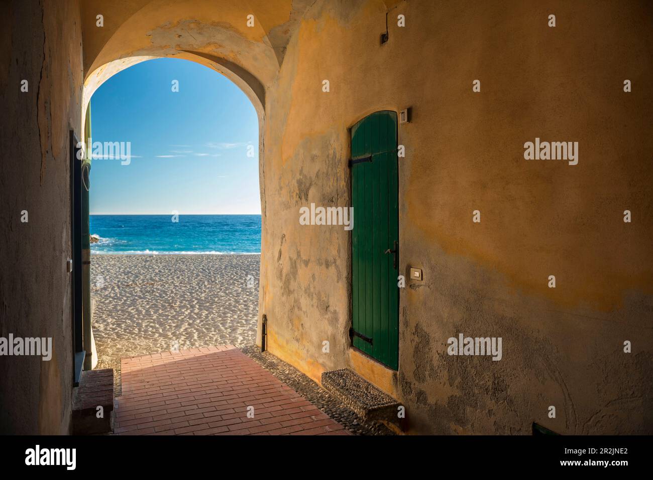Colorful house on the beach, Varigotti, Finale Ligure, Riviera di Ponente, Liguria, Italy Stock Photo
