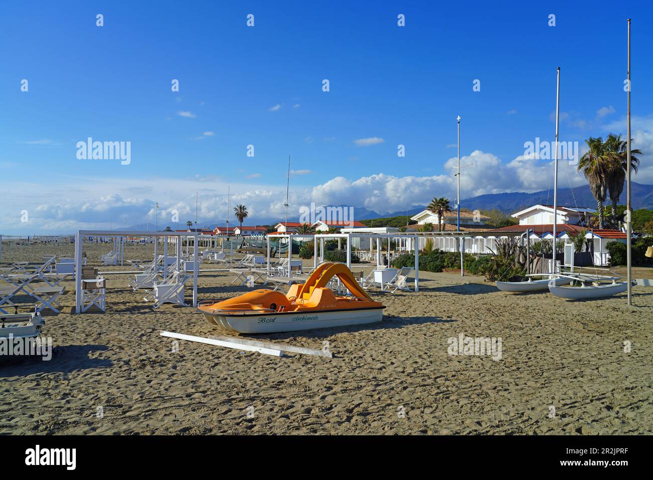 FORTE DEI MARMI, ITALY 13 APR 2023 View of Forte dei Marmi, a seaside
