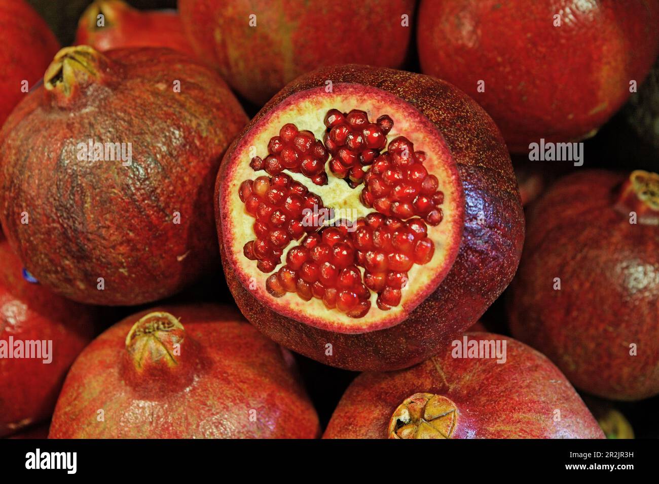 Close up of pomegranates, Market hall, Port Louis, Mauritius, Africa Stock Photo
