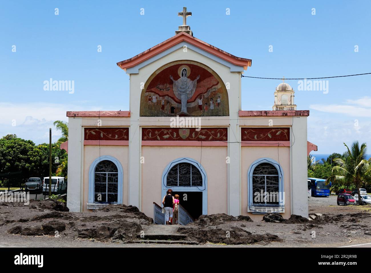 Flow of Lava at the church in Piton Sainte Rose, La Reunion, Indian Ocean Stock Photo