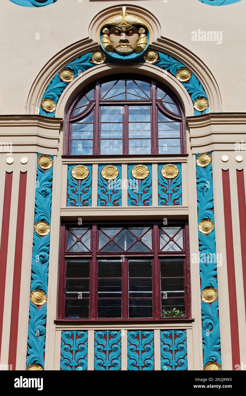 Art Deco facade of the Riess house, Ainmiller Strasse 22, Schwabing, Munich, Upper Bavaria, Bavaria, Germany, Europe Stock Photo