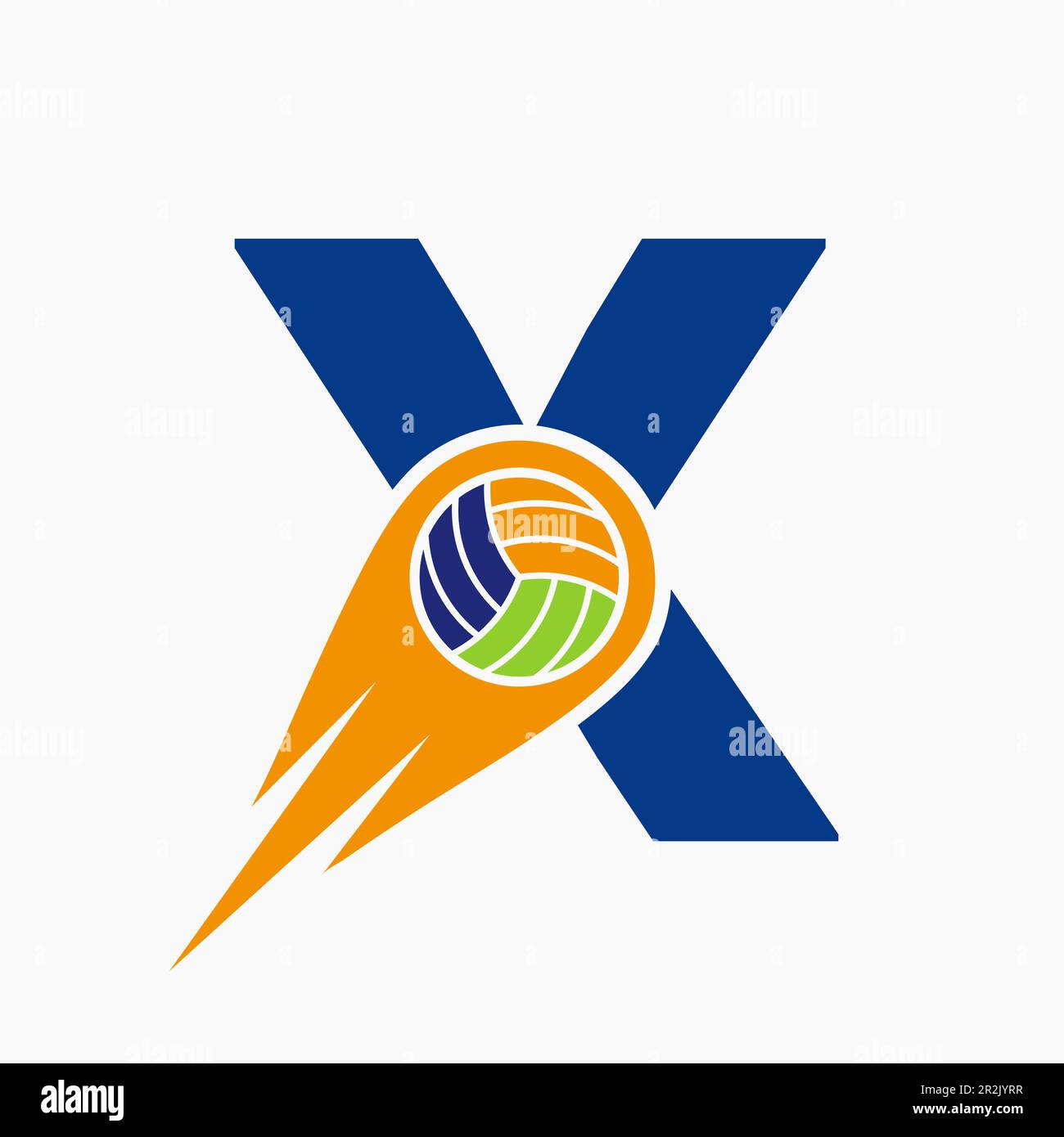 Letter X Volleyball Logo Concept With Moving Volley Ball Icon. Volleyball Sports Logotype Template Stock Vector