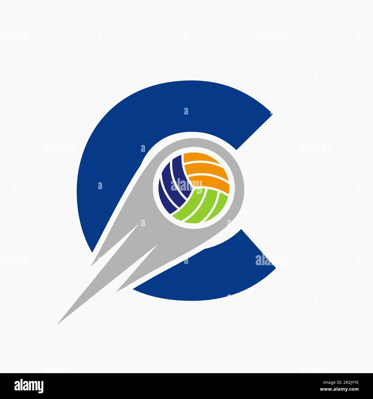 Letter C Volleyball Logo Concept With Moving Volley Ball Icon