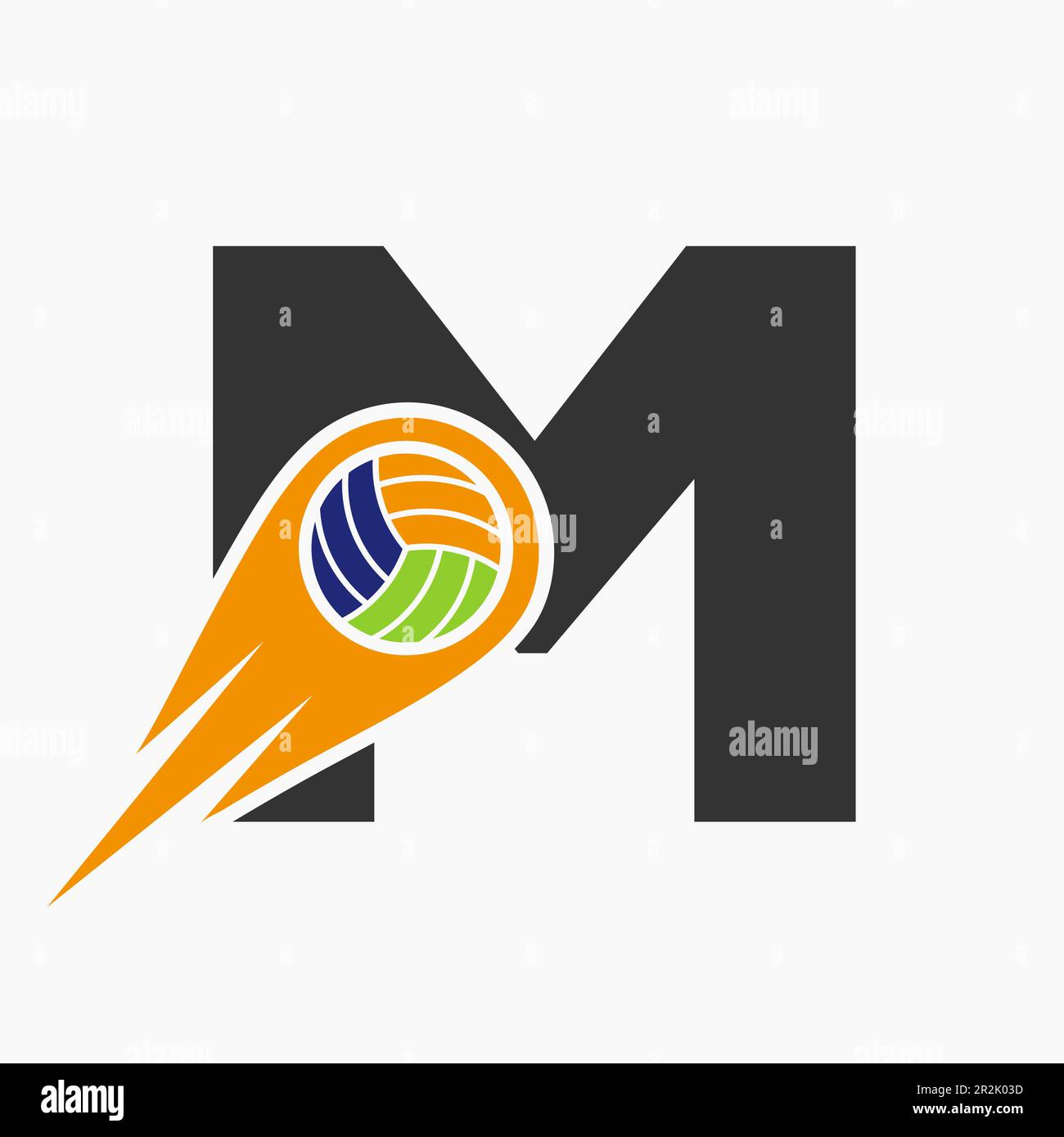 Letter M Volleyball Logo Concept With Moving Volley Ball Icon