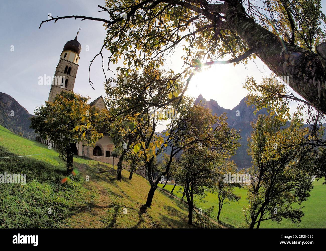 St Valentin near Seis, Sciliar area, Dolomites, South Tyrol, Italy Stock Photo