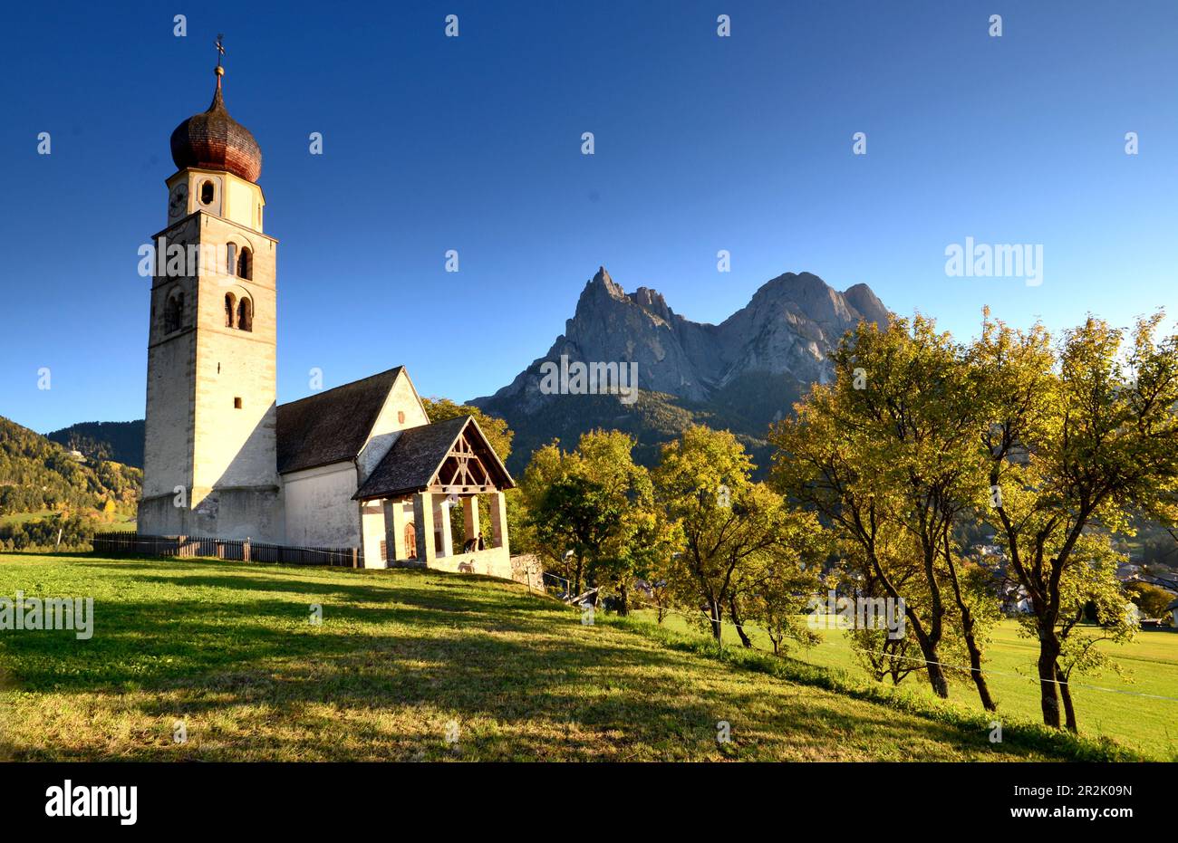 St Valentin near Seis, Sciliar area, Dolomites, South Tyrol, Italy Stock Photo