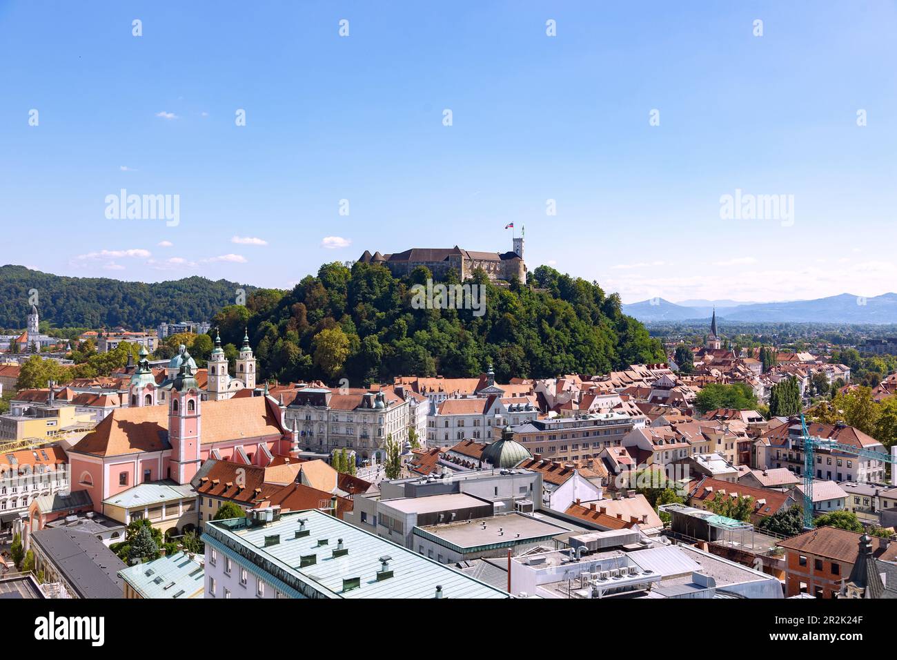 Ljubljana, city view with city castle Ljubljanski grad Stock Photo