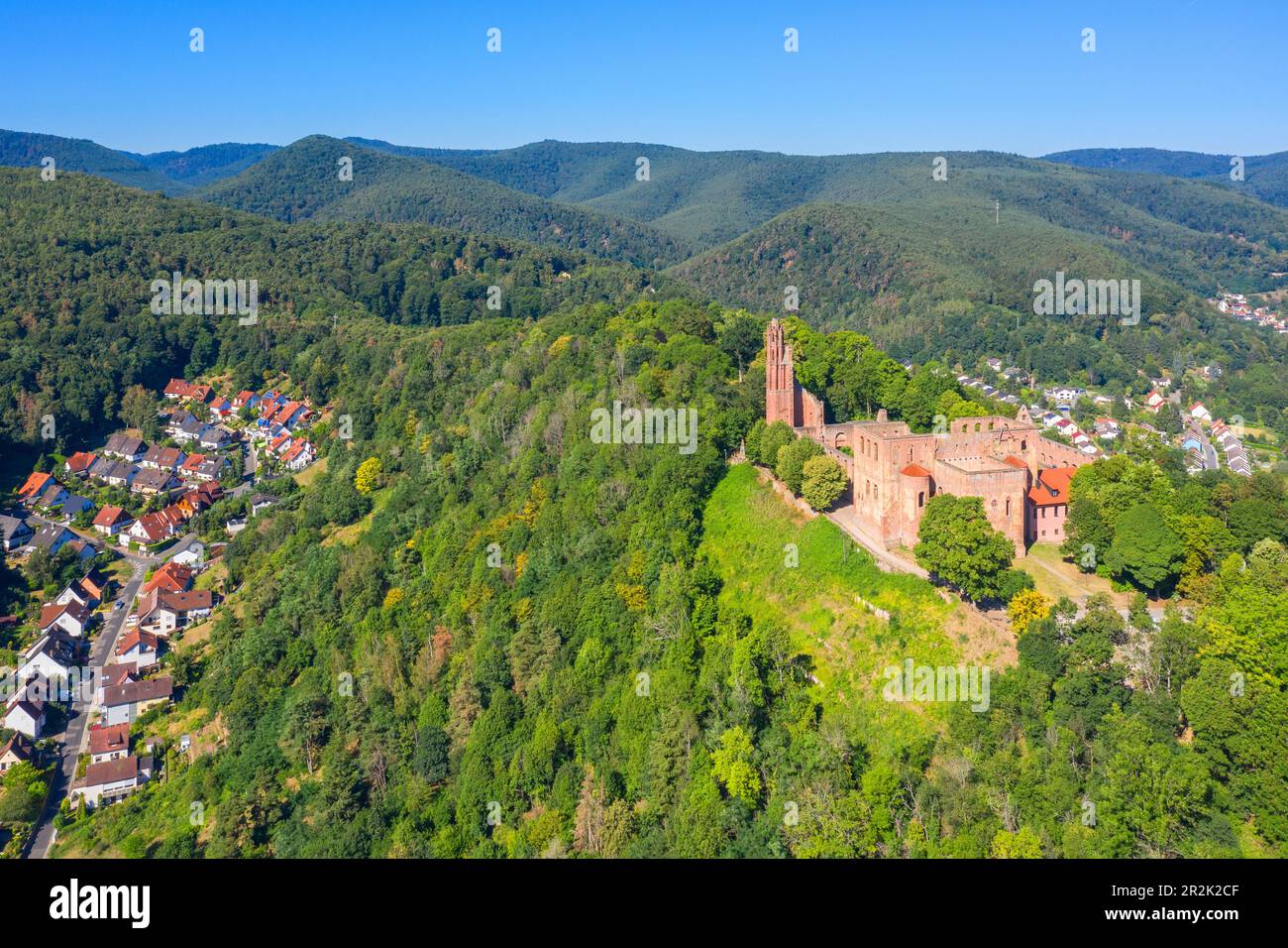 Aerial view of the Limburg monastery ruins, Palatinate Wine Route, Bad Durkheim, Rhineland-Palatinate, Germany Stock Photo