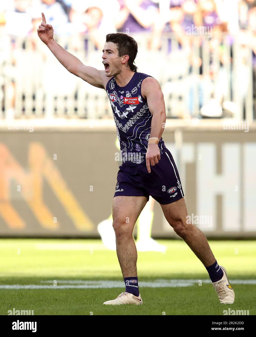 Andrew Brayshaw of the Dockers celebrates kicking a goal during the AFL ...