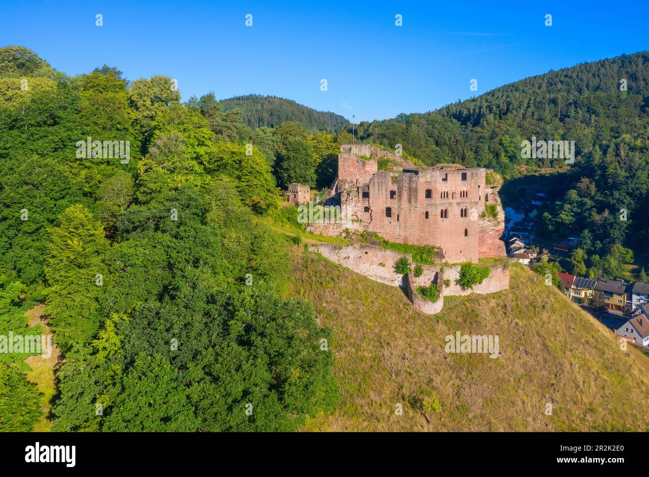 Aerial view of Frankenstein Castle ruins near Weidenthal, Palatinate ...