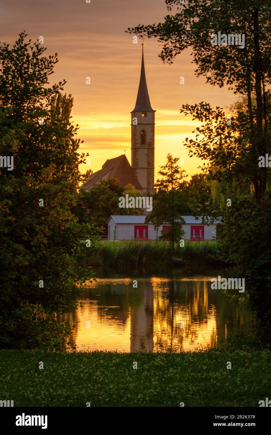 Evening mood at the Stadtsee, Iphofen, Kitzingen, Lower Franconia, Franconia, Bavaria, Germany, Europe Stock Photo