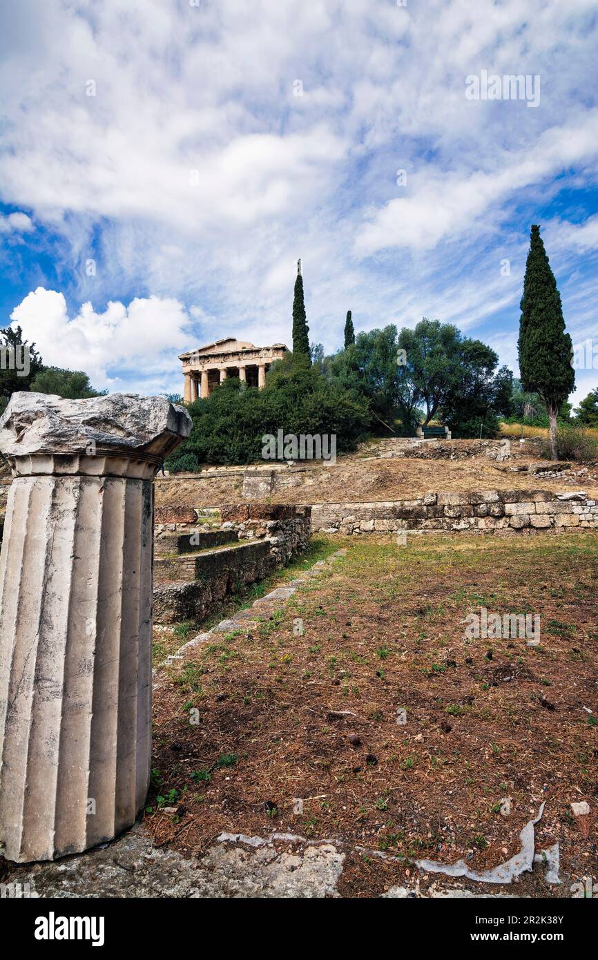 Remote view of the temple of Hephaestus in Ancient Agora, Athens ...