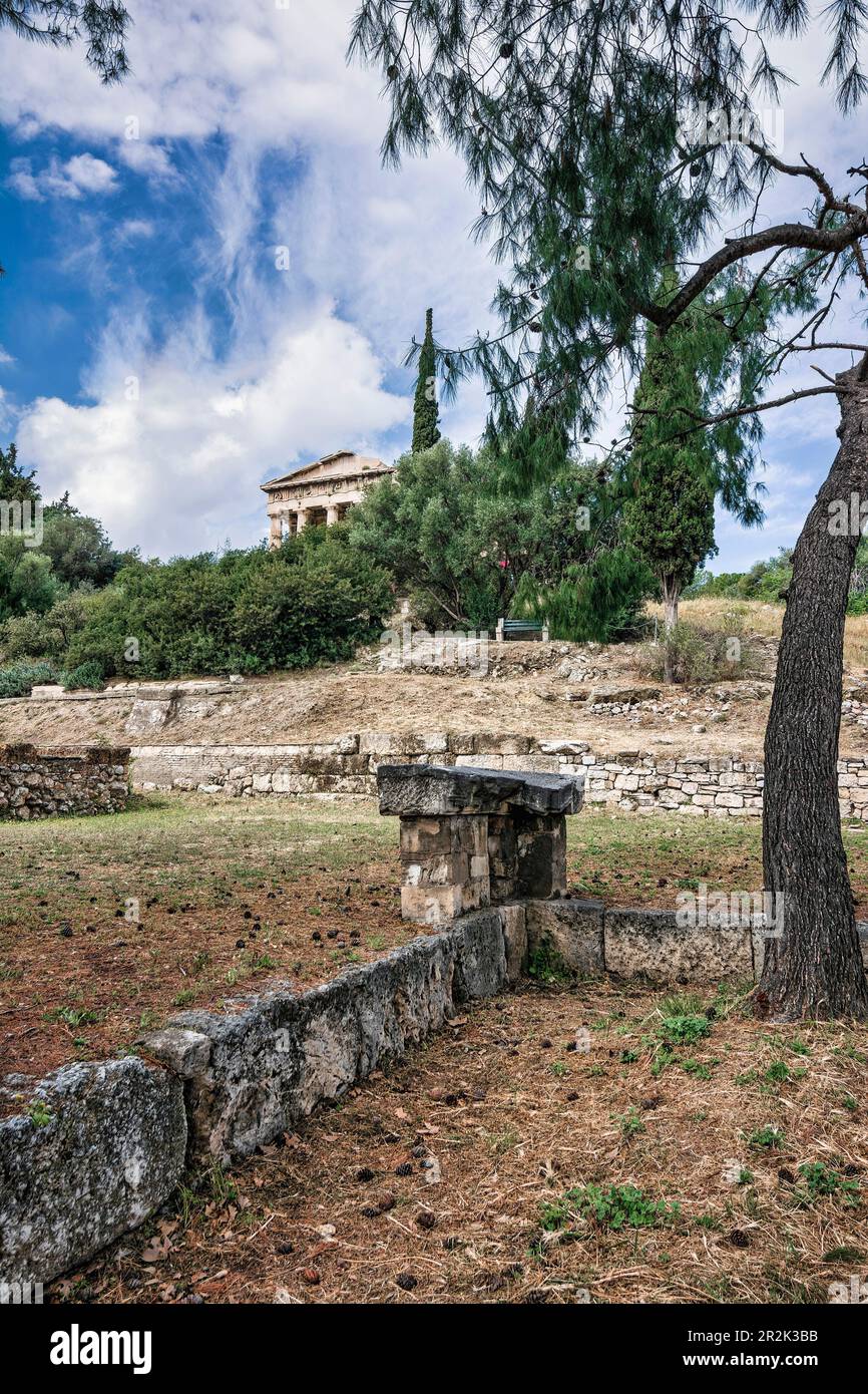 Remote view of the temple of Hephaestus in Ancient Agora, Athens ...