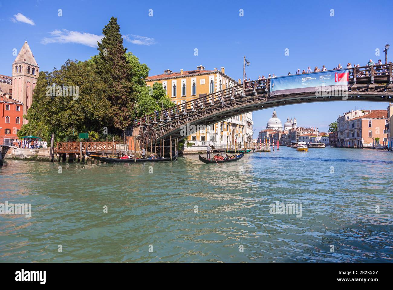 Venice, Campo San Vidal, Accadmia Bridge, Palazzo Cavalli-Franchetti, Grand Canal, and Santa Maria della Salute Stock Photo