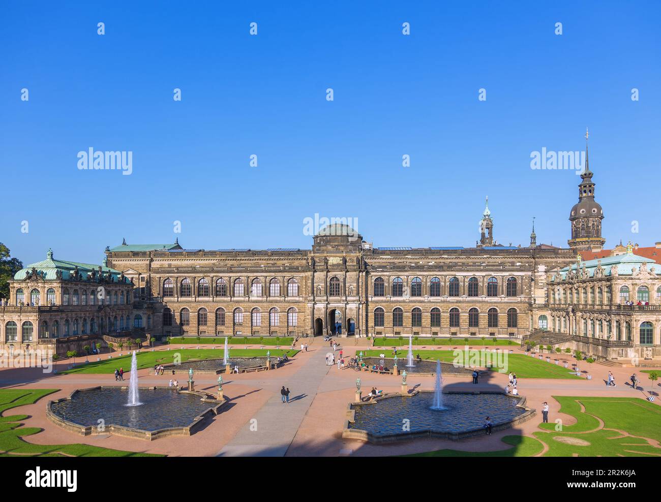 Dresden, Zwinger, Zwingerhof with Semper Gallery, French and German Pavilion, view from the Long Gallery Stock Photo