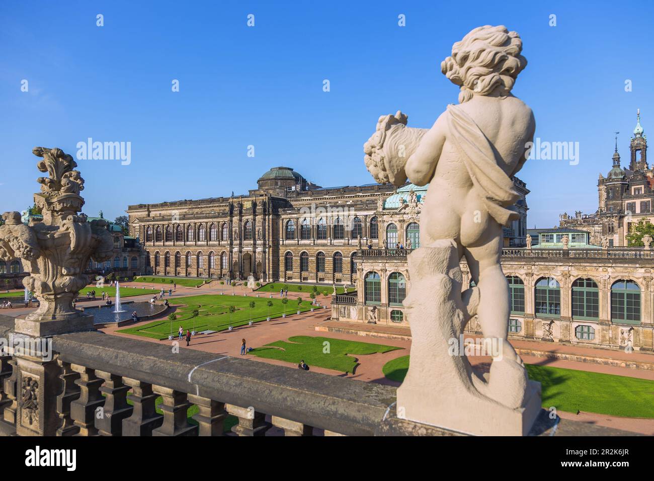Dresden, Zwinger, Zwingerhof with Semper Gallery and German Pavilion, view from the Long Gallery Stock Photo