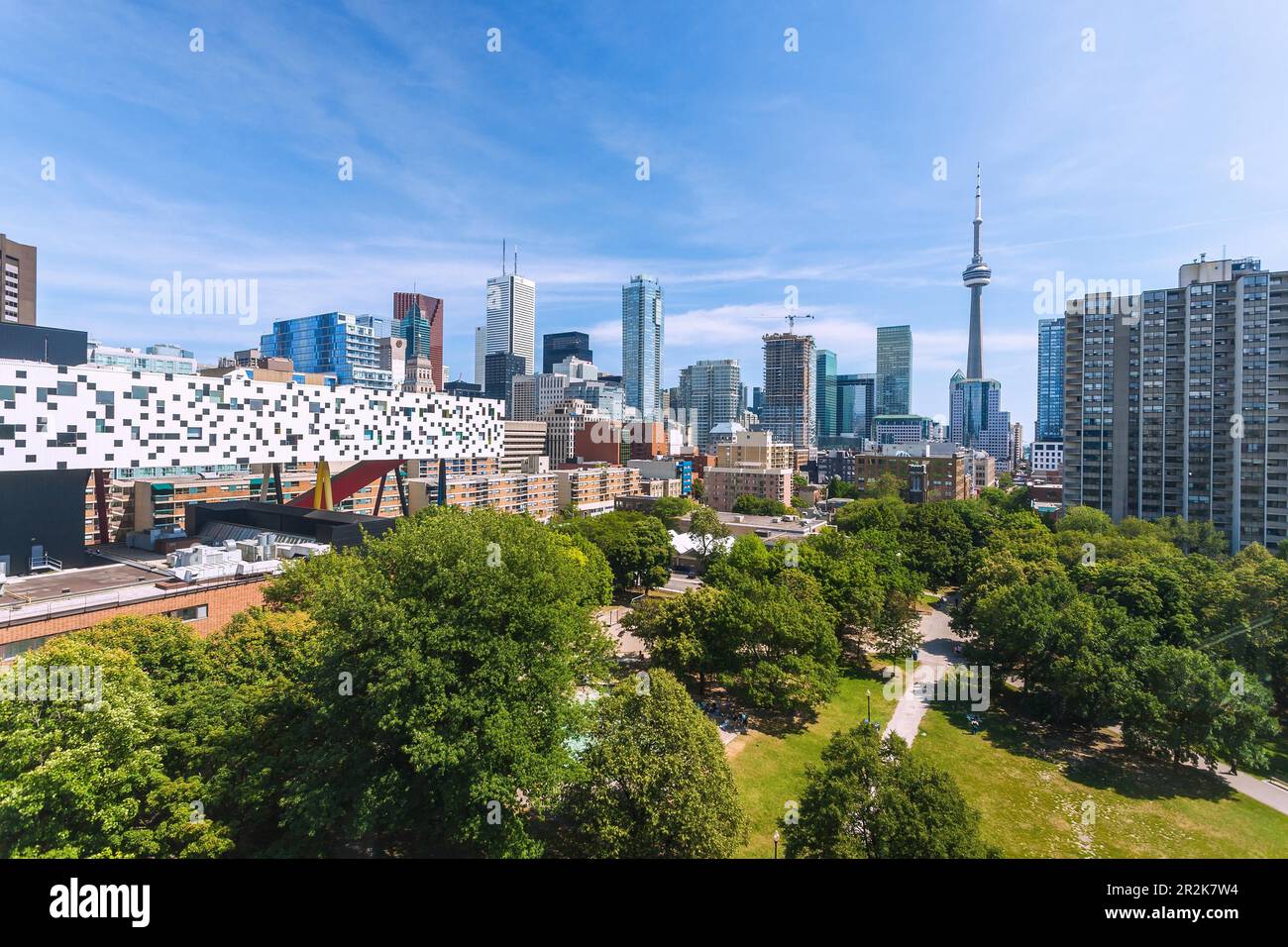 Toronto, Grange Park and Sharp Center for Design, CN Tower, view from Art Gallery of Ontario Stock Photo
