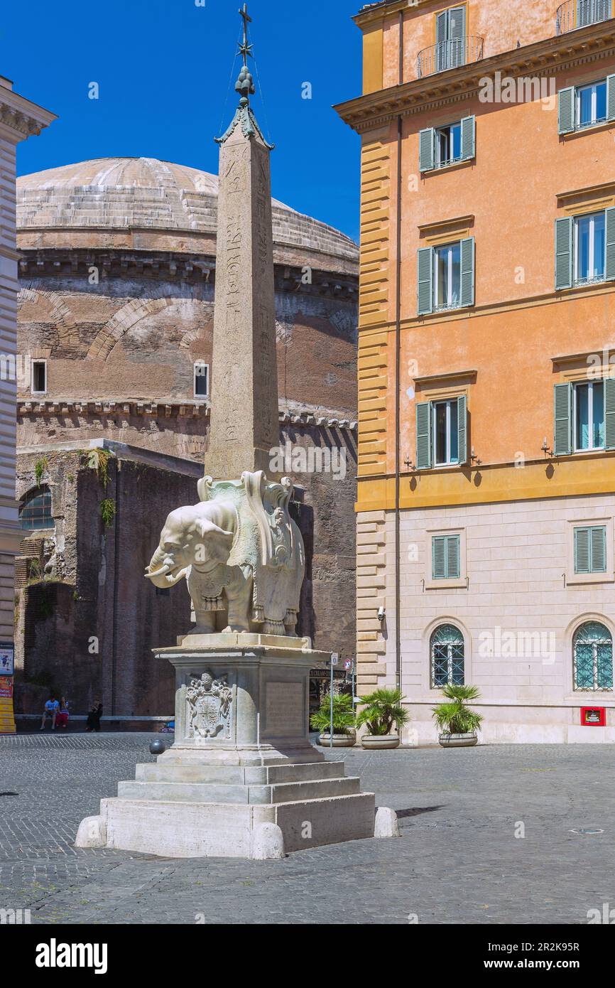 Rome, Piazza della Minerva, obelisk with elephant sculpture by Gian ...