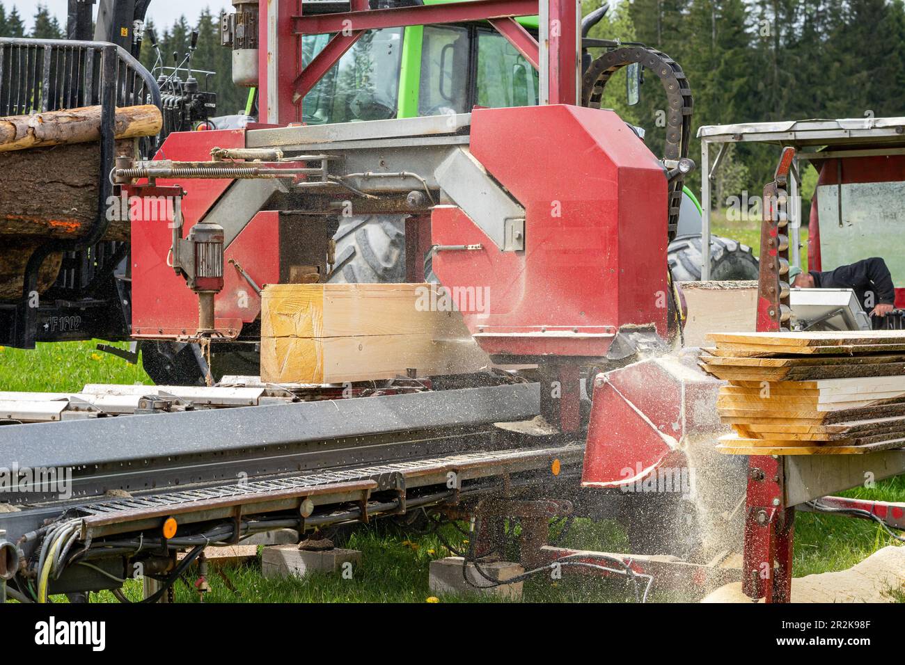 Sawing boards with a machine industry Stock Photo