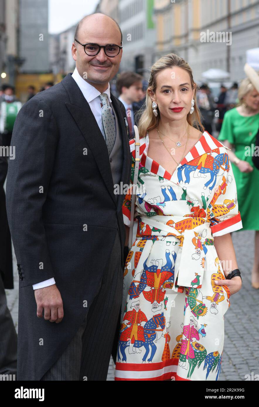 Munich, Germany. 20th May, 2023. Albert von Thurn und Taxis and his sister Elisabeth von Thurn und Taxis arrive at the Theatinerkirche for the church wedding of Ludwig Prince of Bavaria and Sophie-Alexandra Evekink. Around 1,000 guests are expected to attend the festivities. Credit: Karl-Josef Hildenbrand/dpa/Alamy Live News Stock Photo