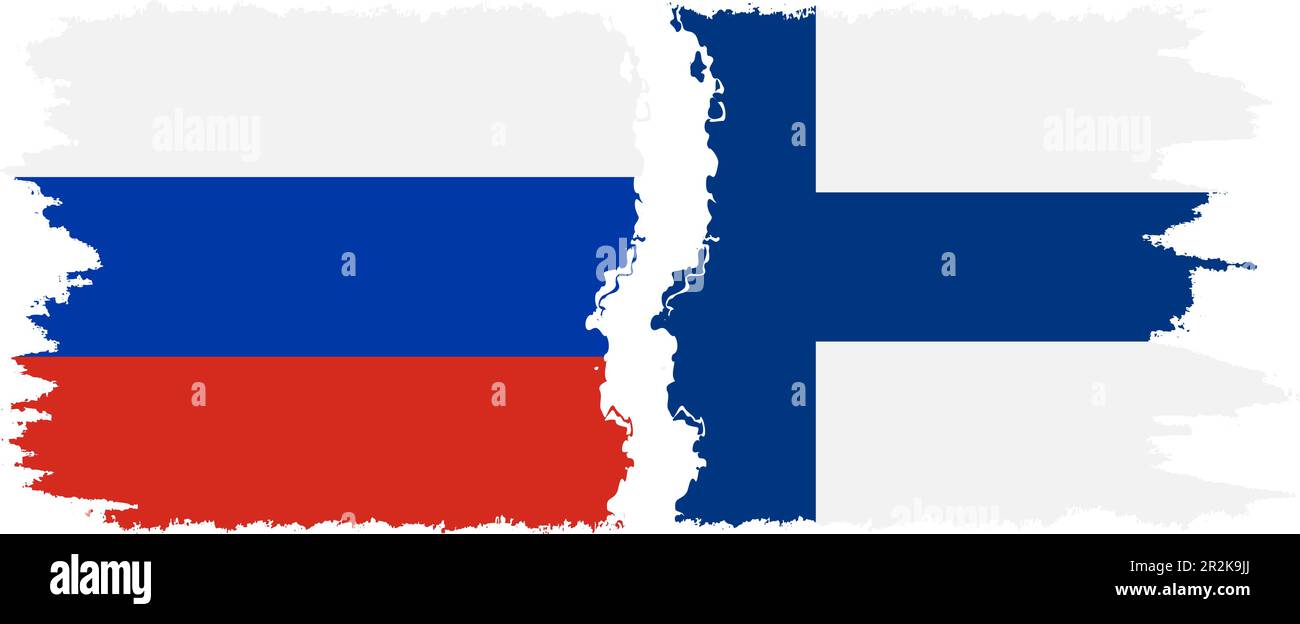 Finland and Russia grunge flags connection, vector Stock Vector