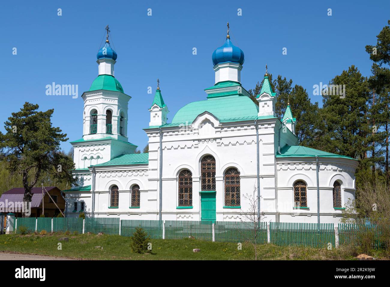 Ancient Church of the Descent of the Holy Spirit (Dukhovskaya Church) on a sunny May day. Tolbica. Pskov region, Russia Stock Photo