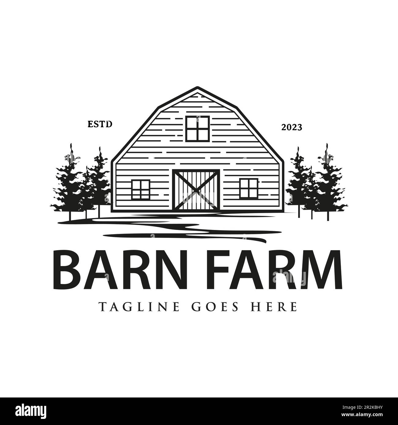 Rustic Retro Vintage illustration of wooden barn rural farm Stock Vector