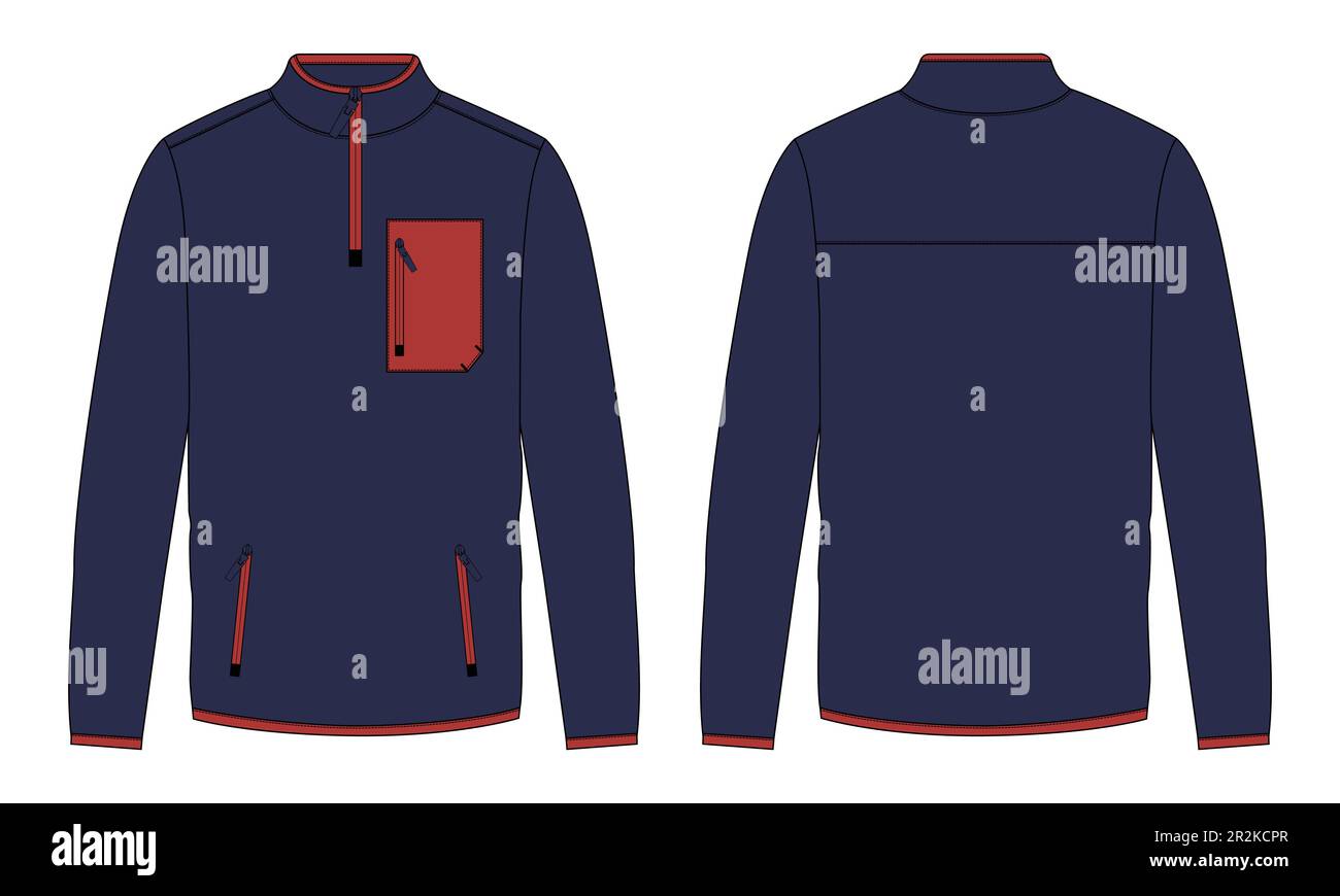 Long sleeve jacket with pocket and zipper technical fashion flat sketch