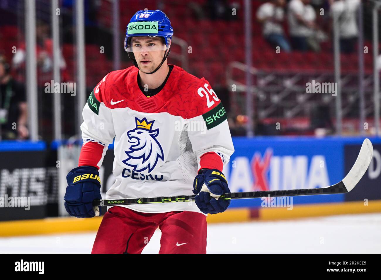 Riga, Latvia. 20th May, 2023. Czech Radan Lenc in action during the Czech  team's morning warm-up prior to the IIHF Ice Hockey World Championship,  Group B match Czech Republic vs Norway in