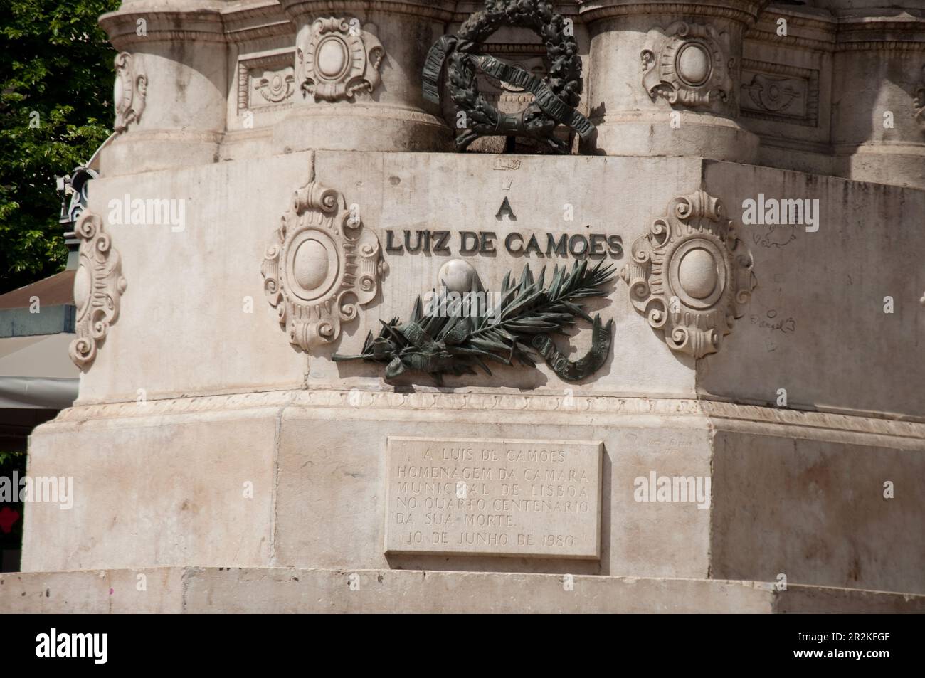 Base of the Statue of Luiz de Camoes, Largo de Camoes, Lisbon, Portugal Stock Photo