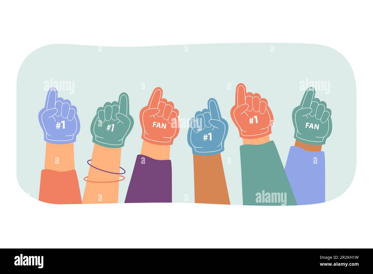 Multiple hands in colorful fan gloves with finger up Stock Vector Image