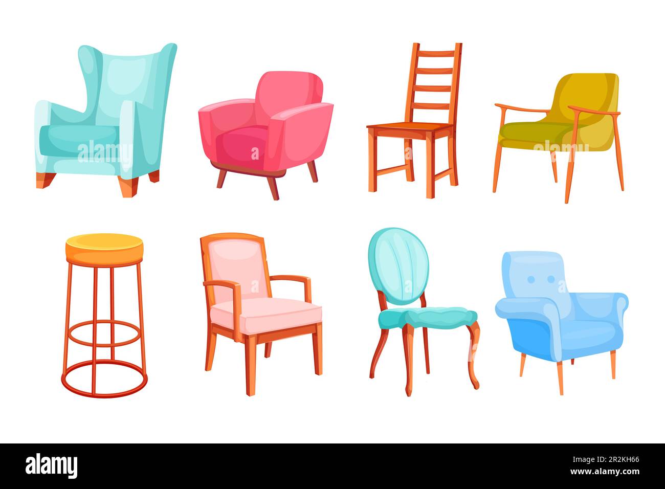 Different colorful chairs and armchairs vector illustration set Stock ...