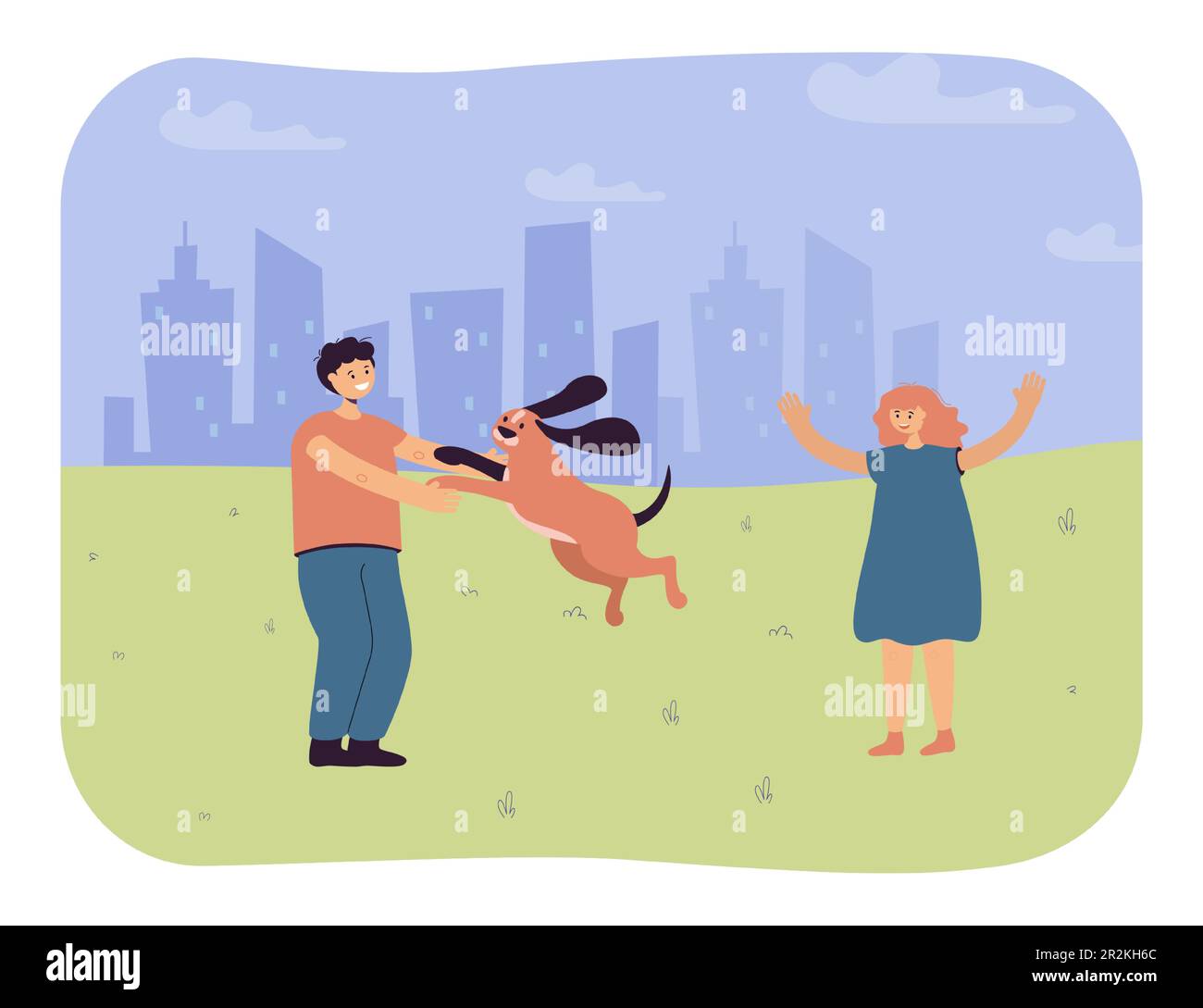 Children playing with dog outside Stock Vector Image & Art - Alamy
