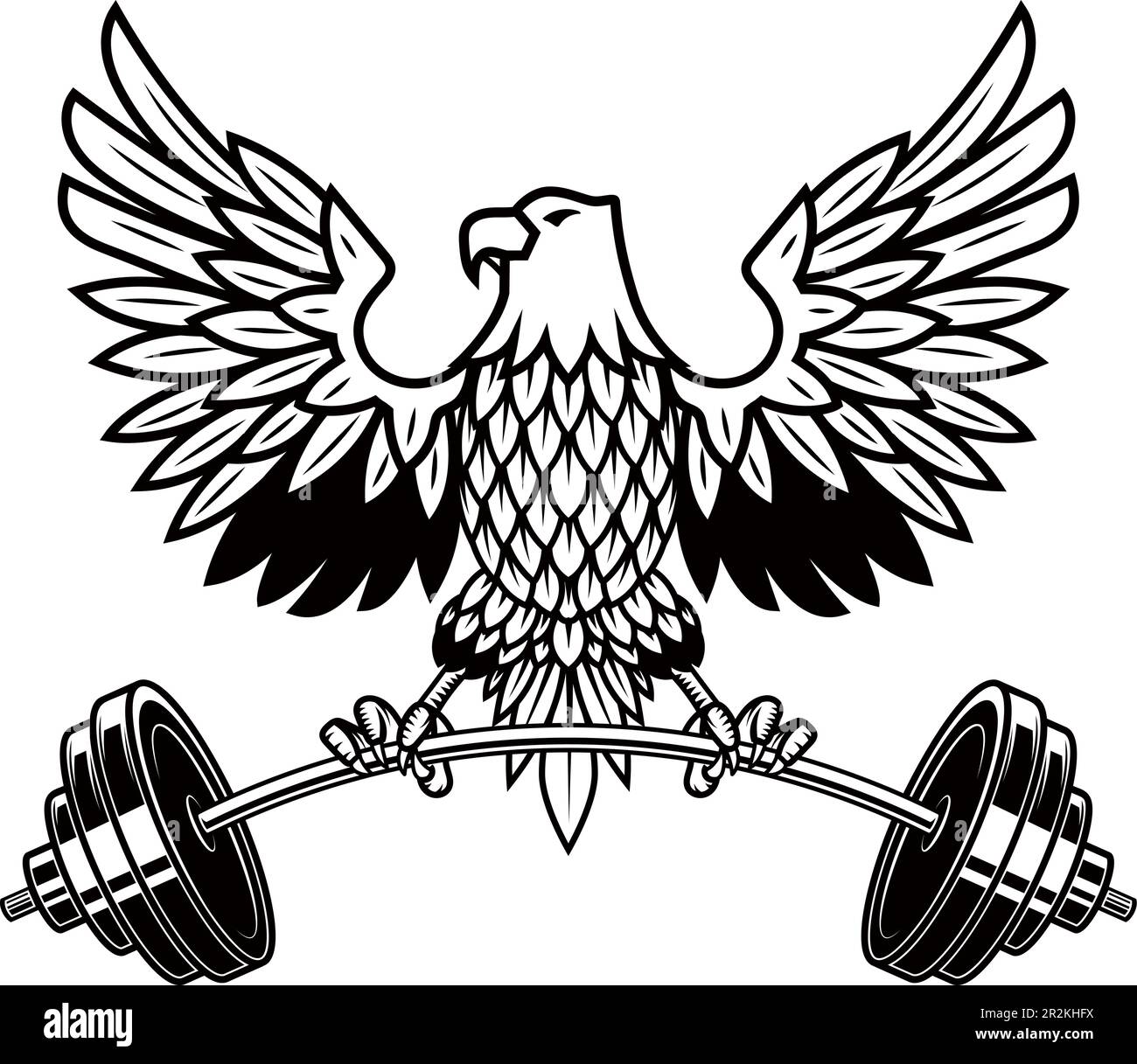 Eagle holding a barbell. Gym mascot. Design element for logo, label