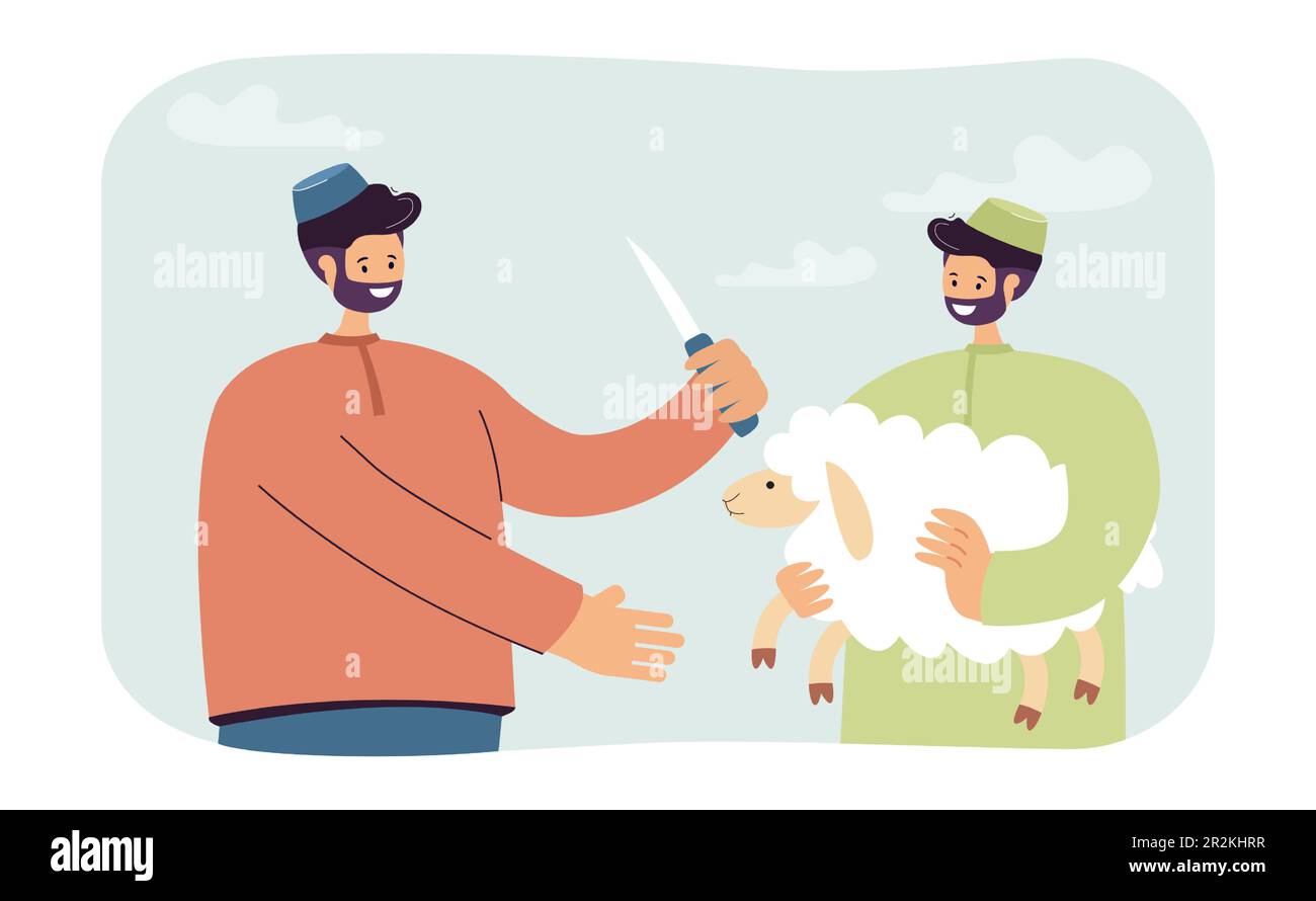 Two Muslims slaughtering young ram Stock Vector