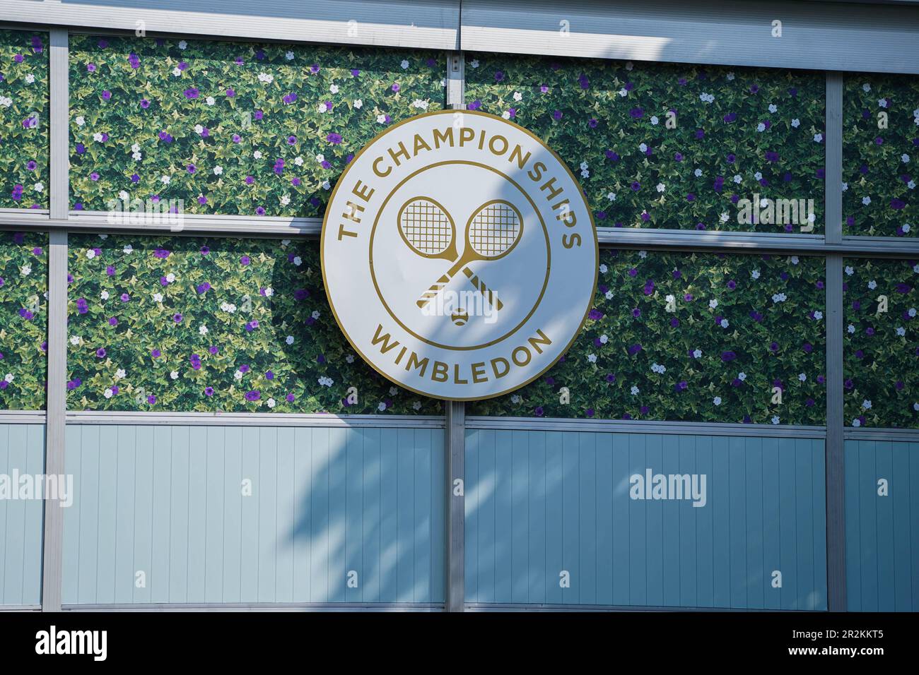 The Wimbledon championships logo at the All England Lawn Tennis Club