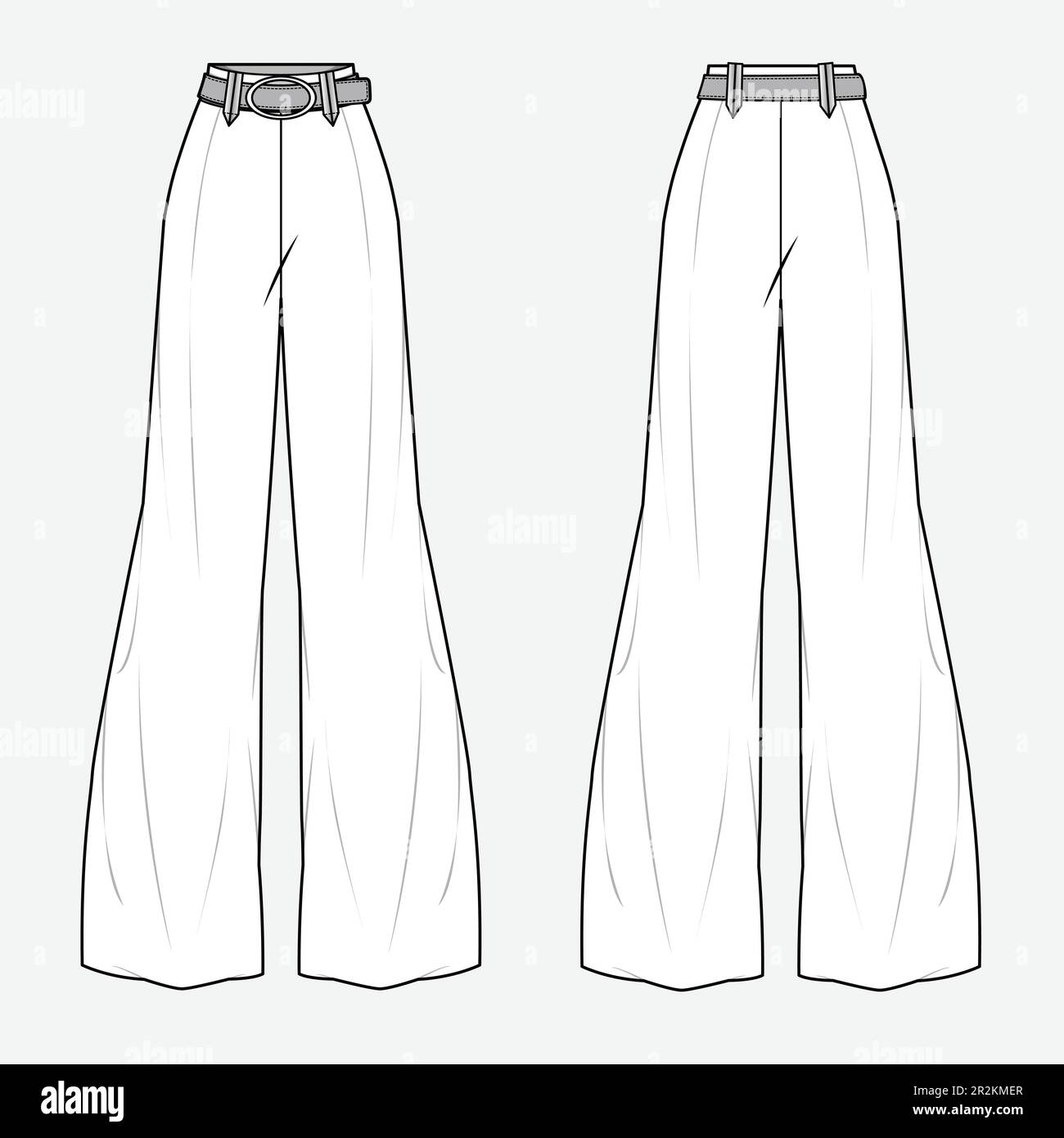 Women wide leg pant front and back view flat sketch vector template ...