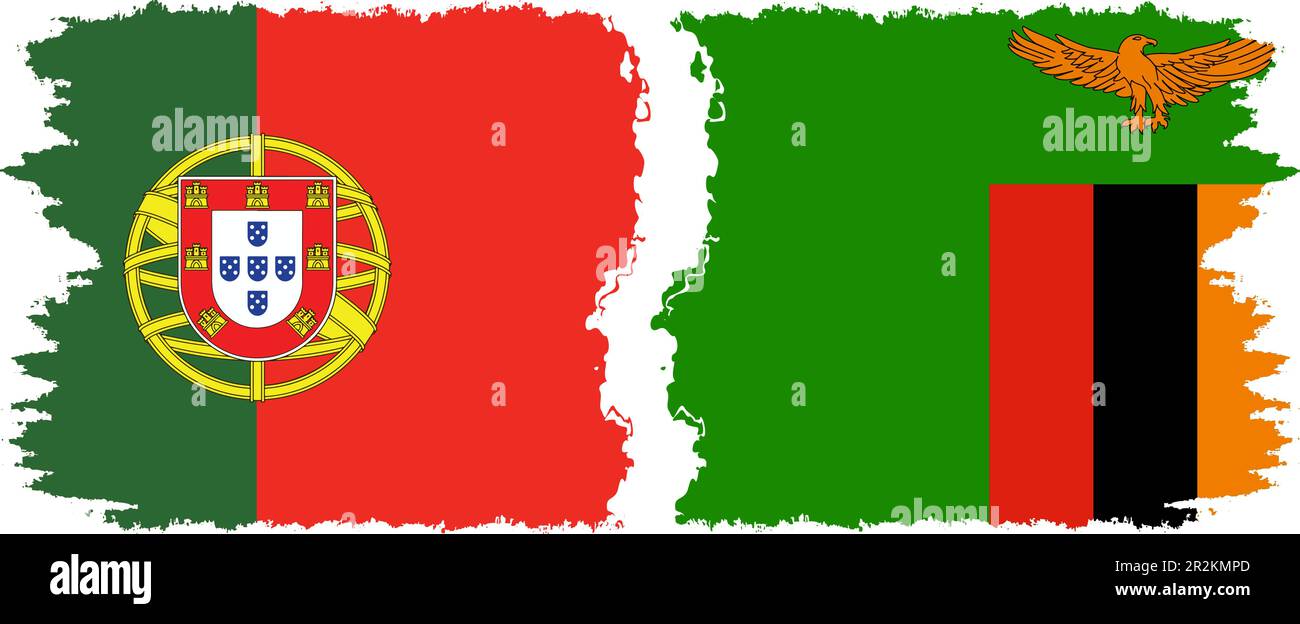 Zambia and Portugal grunge flags connection, vector Stock Vector