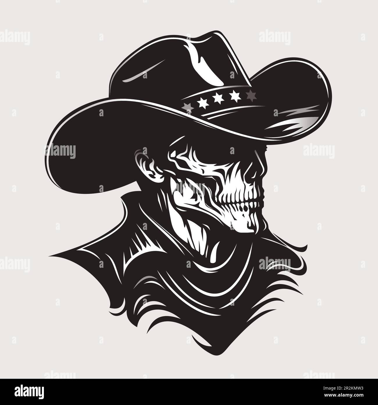 Dead cowboy in wide-brimmed hat. Zombie cowboy silhouette. Black and ...